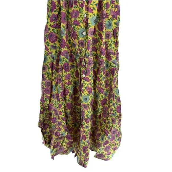 Banjanan NWT Poppy Puff Sleeve Daisy Floral Maxi Dress Size XS Yellow Purple - Picture 6 of 11